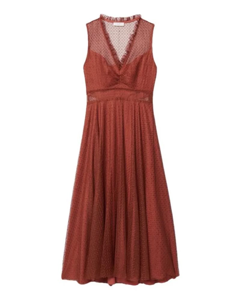 Sandro - Burgundy Midi Tulle Dress - Image 4