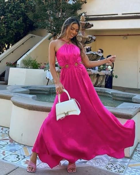 Elliatt Fuscia Pink Satin Maxi Dress S - Image 5