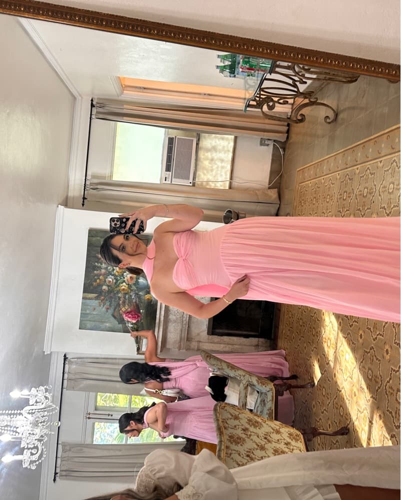 Flirty Pink Pleated Maxi Dress - Image 3