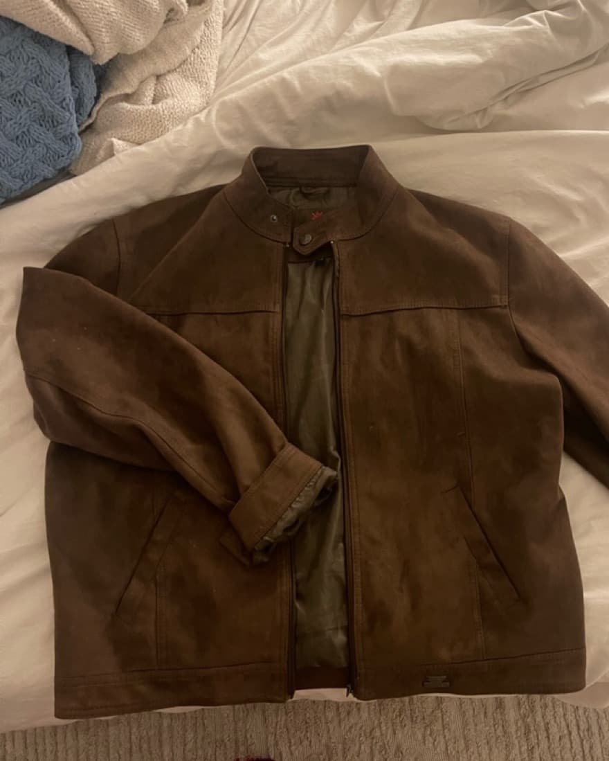 Brown Suede Bomber Jacket Coat - Image 1