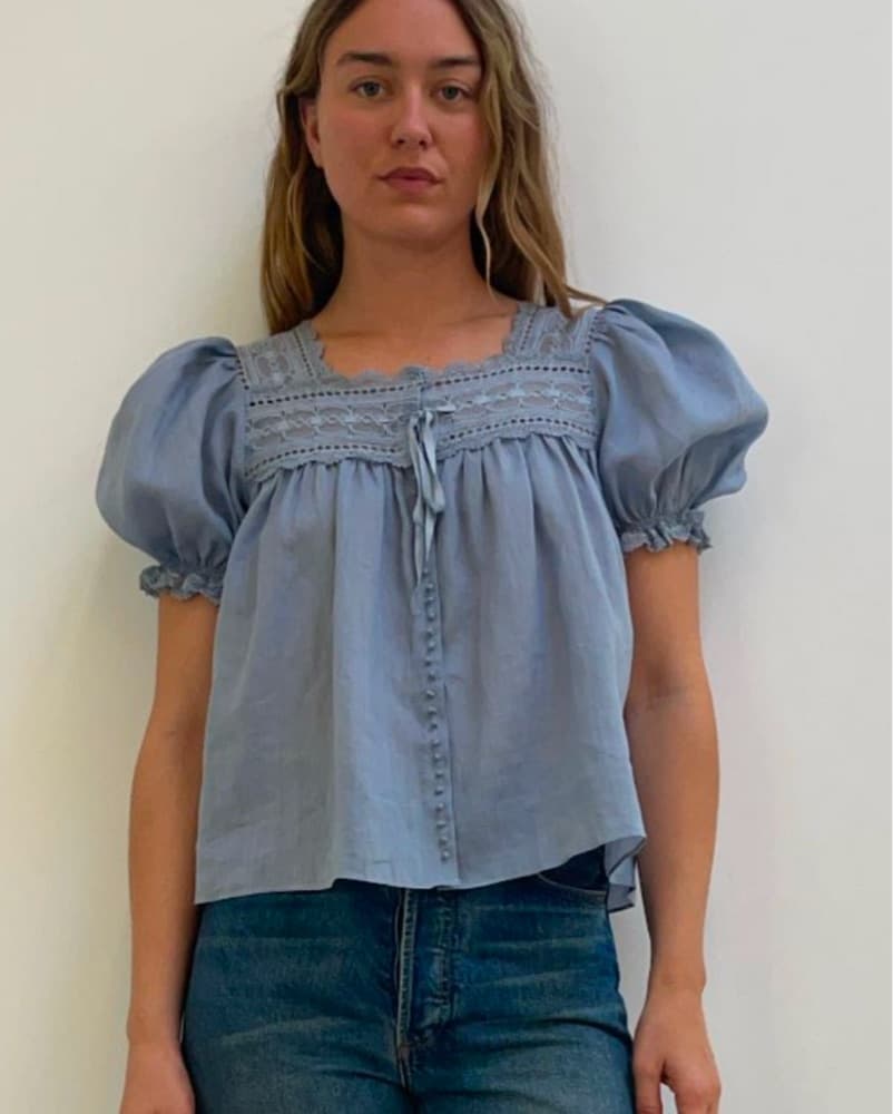 Doen Anneth Lace Tie Top - Baby Blue - Image 1