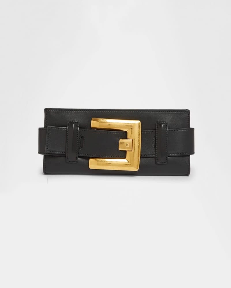 $995 Balmain Black Leather Buckle Clutch - Image 1