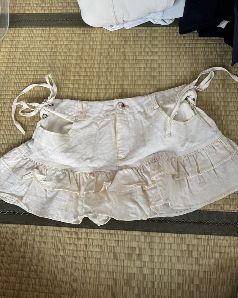 Edikted Linen Miniskirt Cream - Image 2