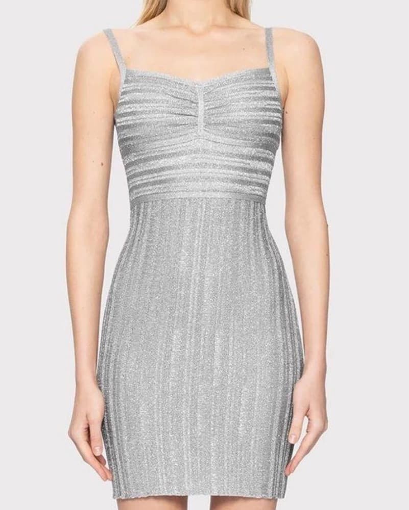 Herve Leger Silver Glitter Dress - Image 2