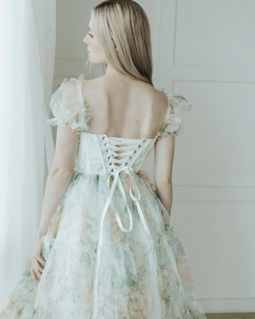 White And Floral Tulle Dress - Image 2