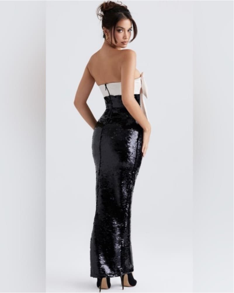 Stunning Sequin Gown with Bow Accent - Image 2