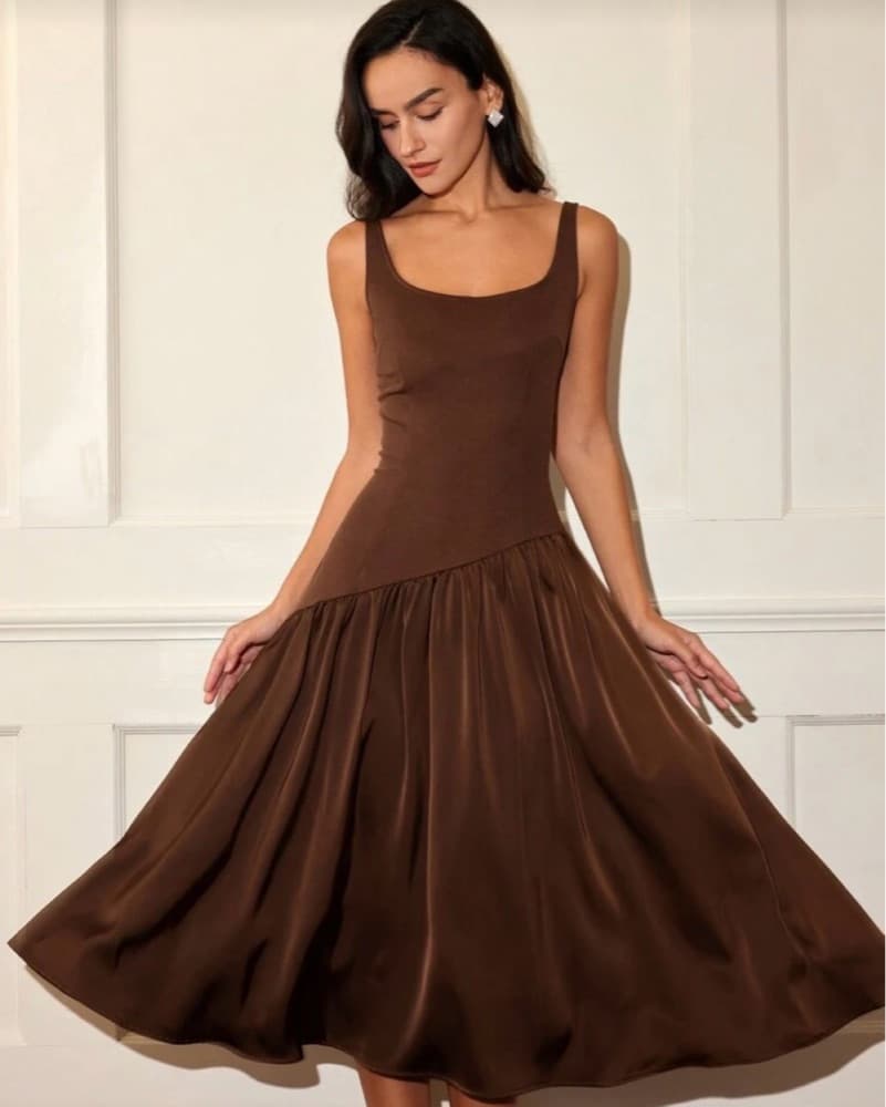 Elegant Brown Midi Dress - Image 1