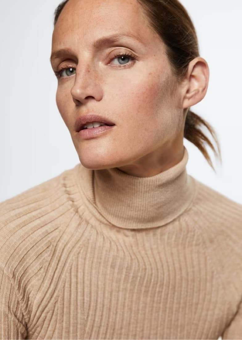 Turtleneck Beige Ribbed Fine Knit Dress - Image 6