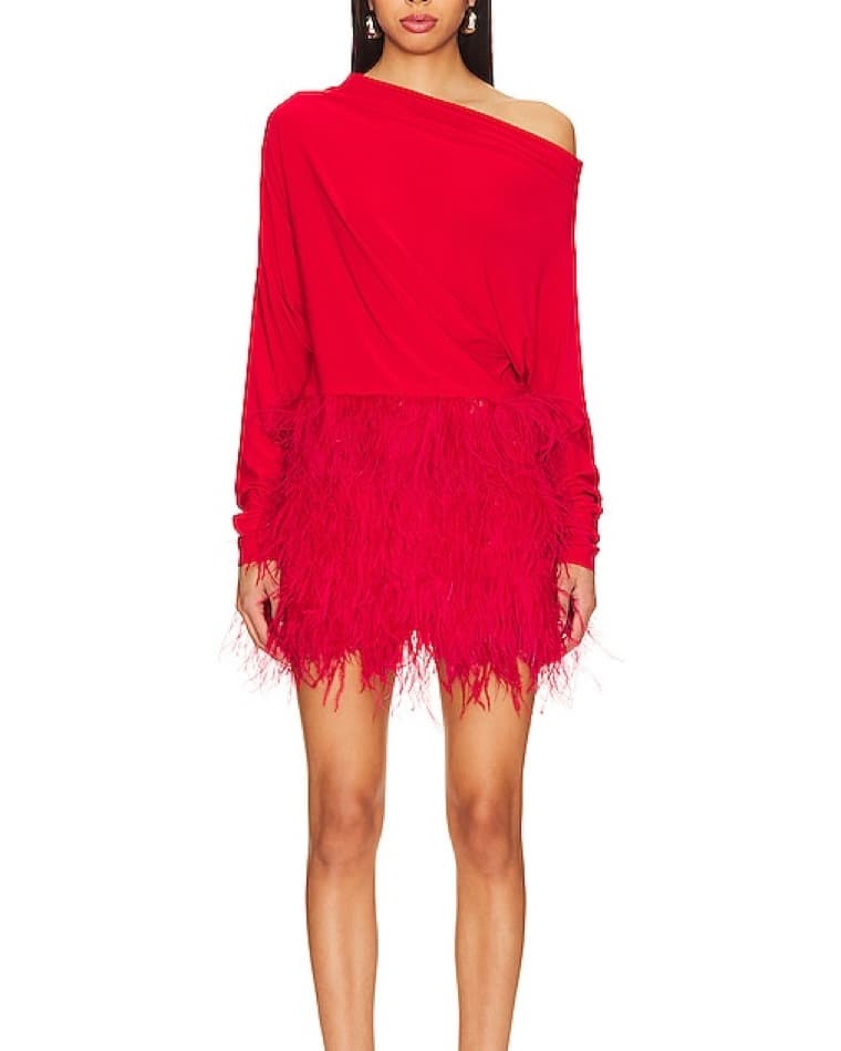 Norma Kamali Feather Red Mini Dress  - Image 1