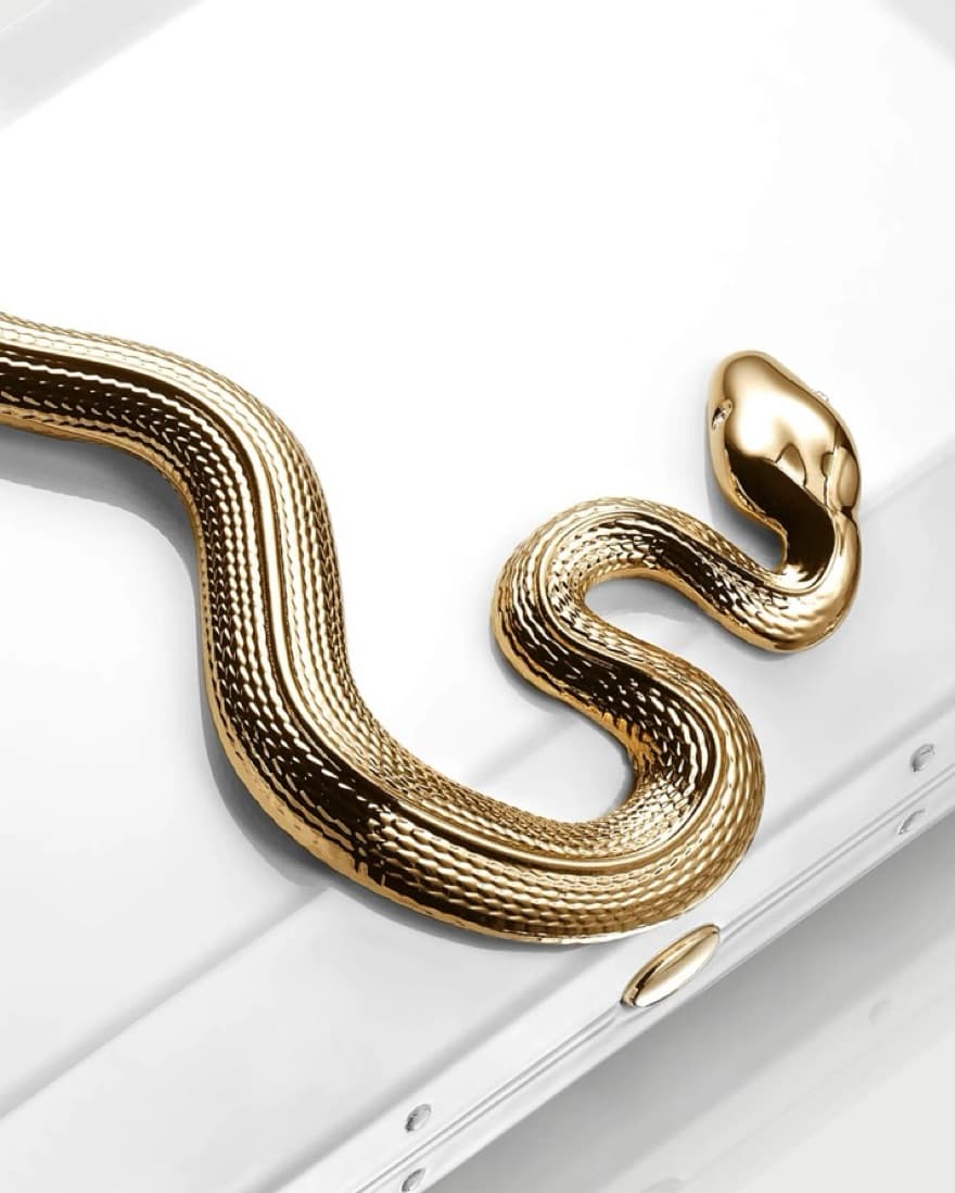 White Box Clutch with Gold Snake Detail - Image 2