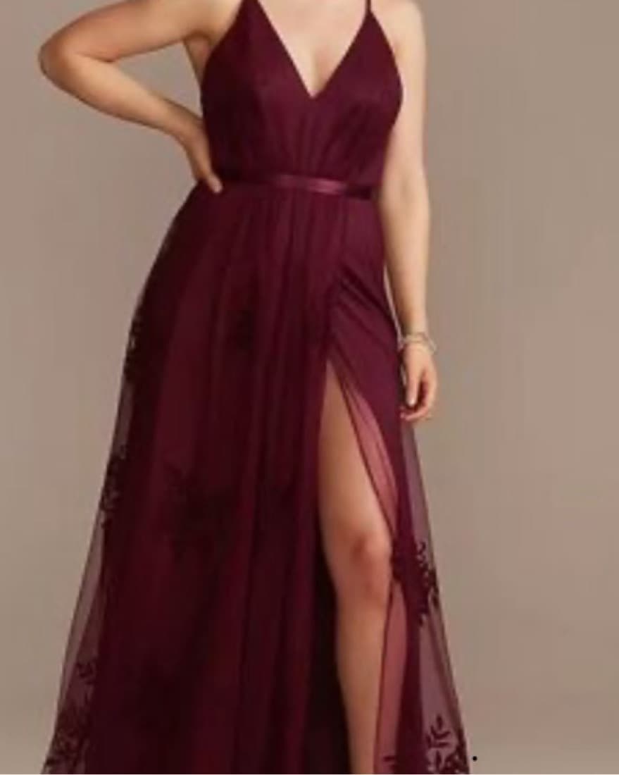 Davids Bridal Wine Color Lace Dress  - Image 1