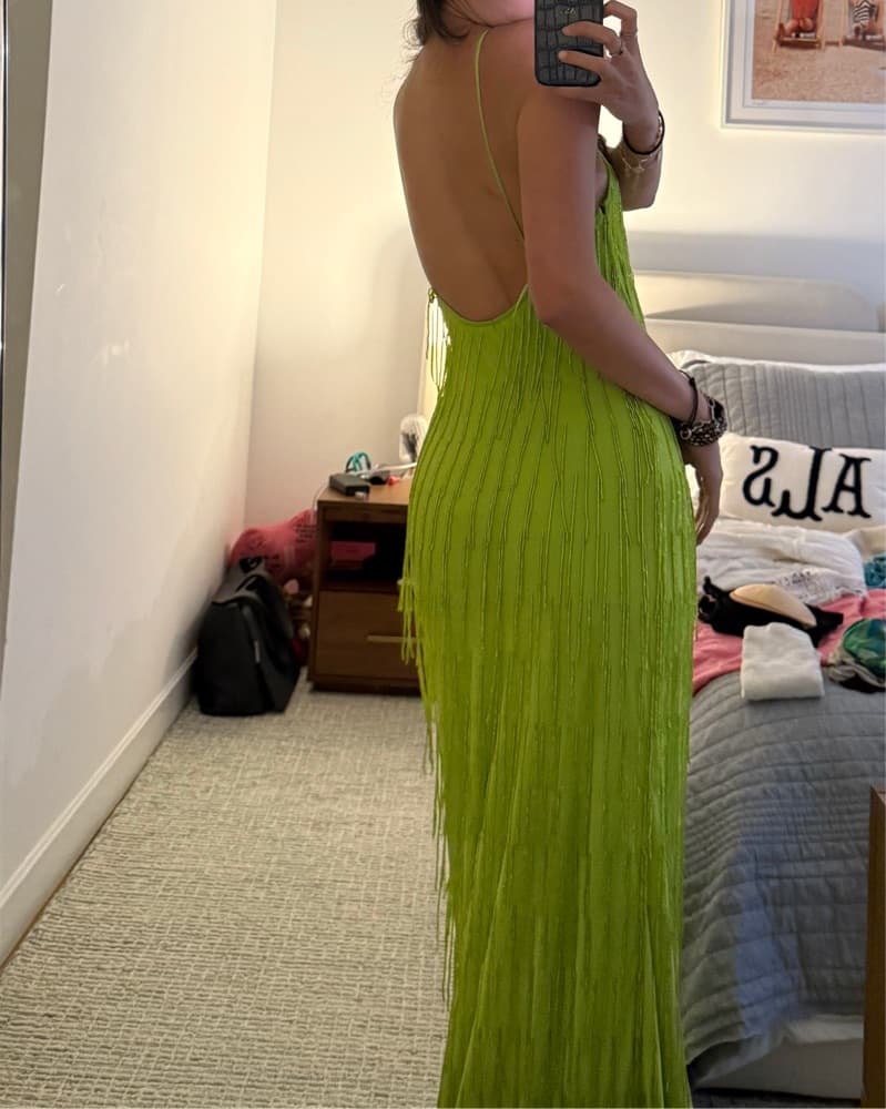 Vibrant Lime Green Halter Maxi Dress - Image 3
