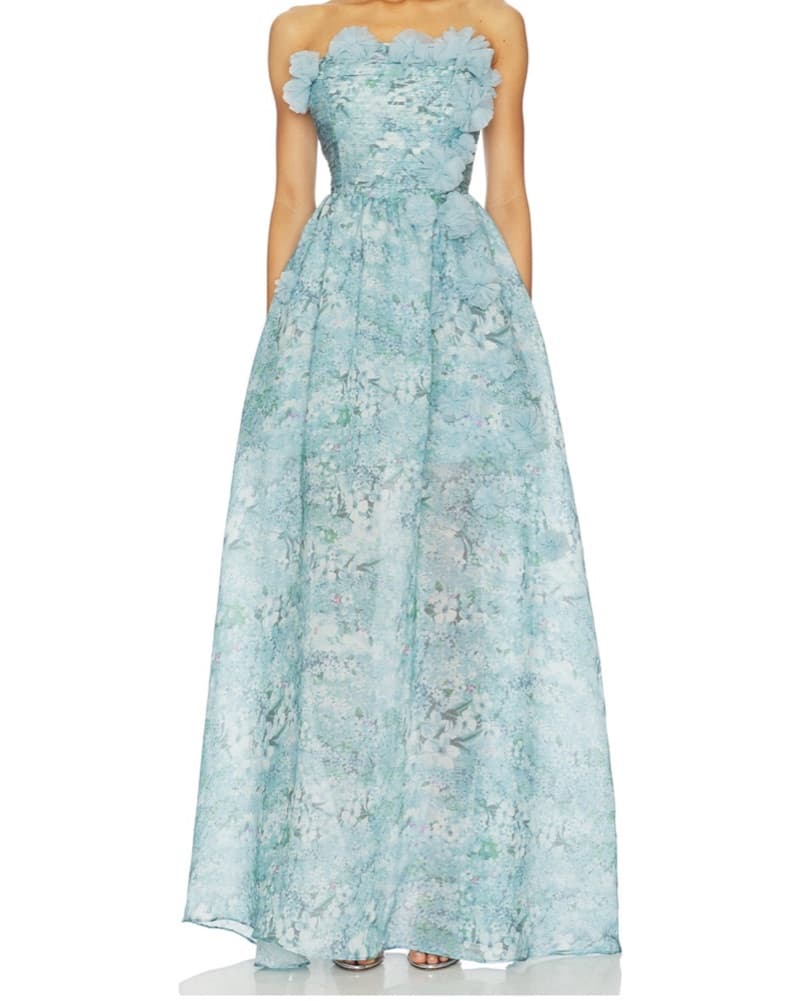 Blue Floral Strapless Gown - Image 2
