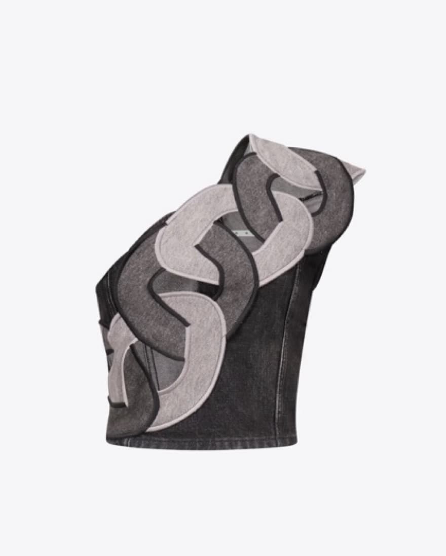 Denim Area One Shoulder Chain Top - Image 1
