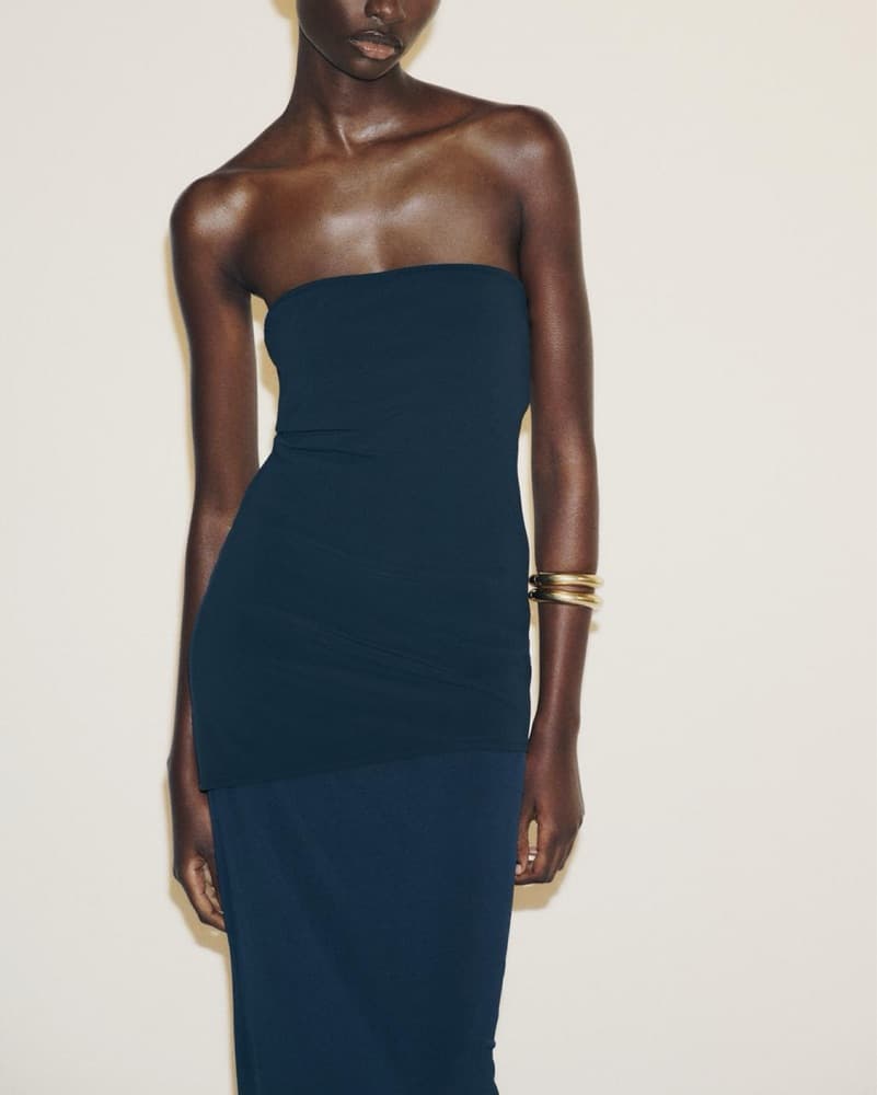 Strapless navy dress With Mesh Bottom - Image 2