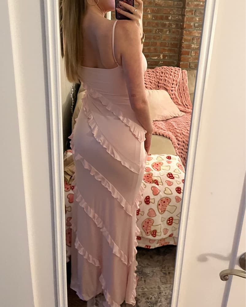 Pink Ruffle Full Length Dresss - Image 3