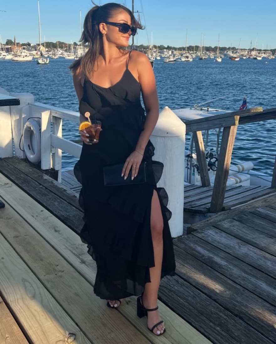 Black Ruffle Maxi Wedding Guest Dress - Image 1