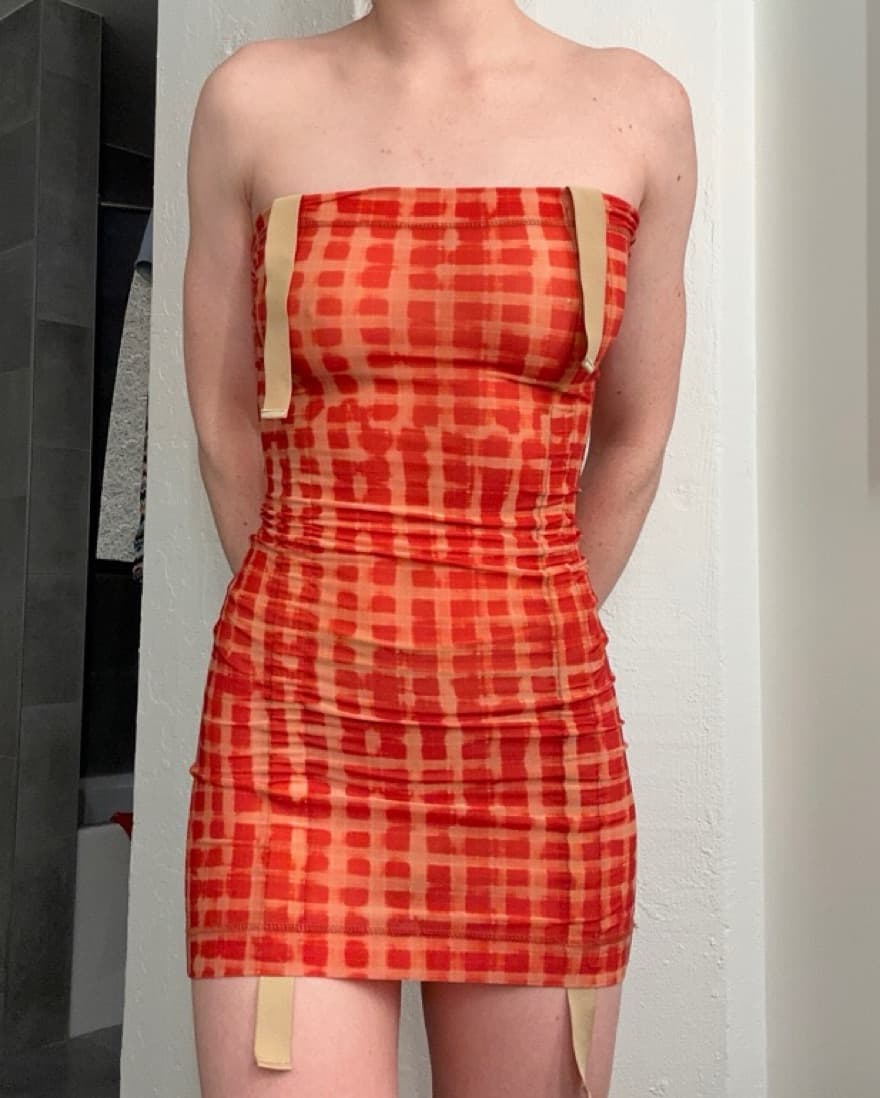 Charlotte Knowles Orange Mesh Mini Dress - Image 1