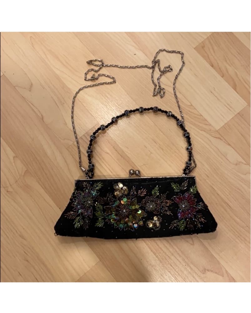 Vintage Black Sequins Purse - Image 2