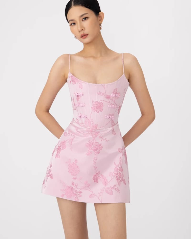 SAU LEE- ANDI BROCADE MINI DRESS - Image 1