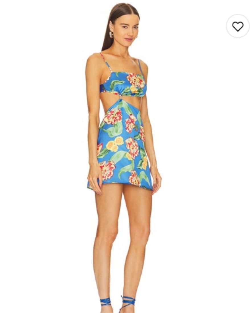 Blue Floral Satin Mini Dress - Image 2