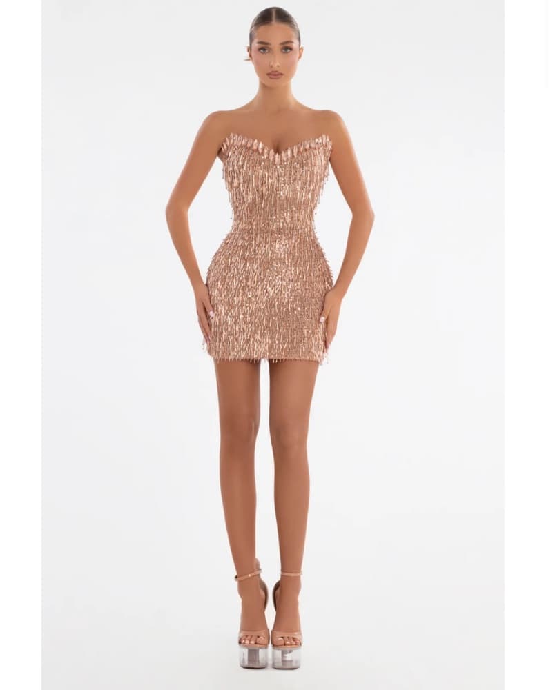 Sparkling Rose Gold Mini Dress - Image 1