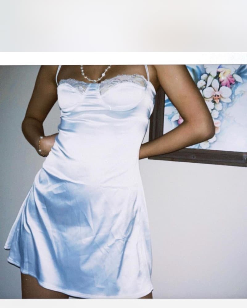 Lace Trim Mini Dress White - Image 1