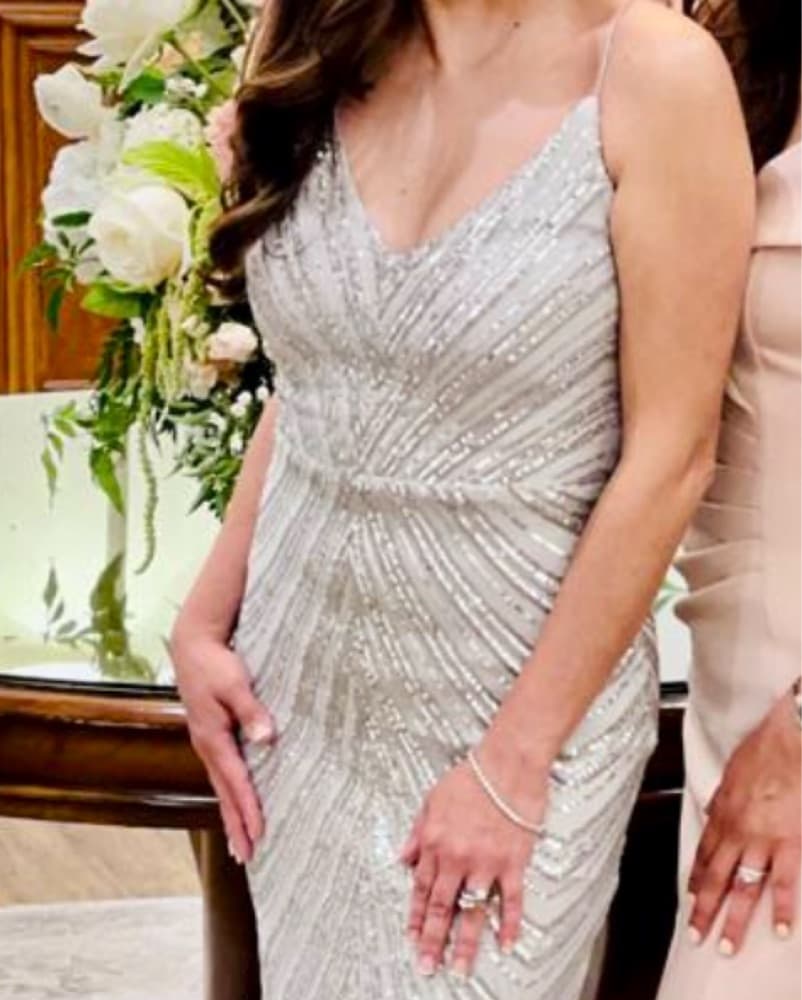 B Darlin Glittering Silver Sequin Gown - Image 4