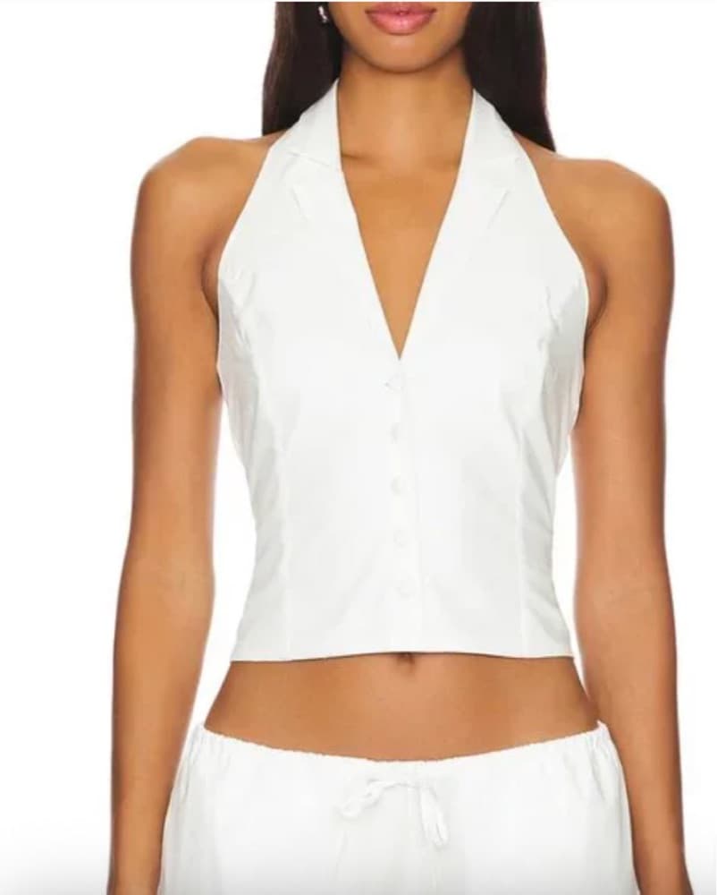 Frankie’s Bikinis White Halter Vest - Image 1