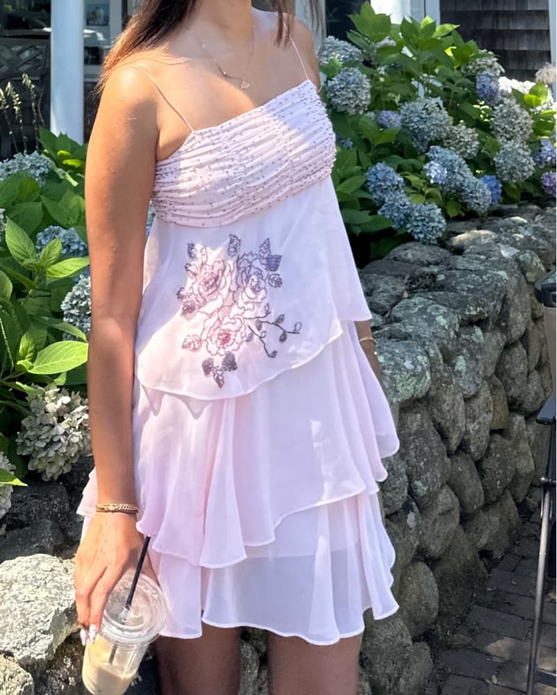 vintage beaded silk ruffle dress - Image 2