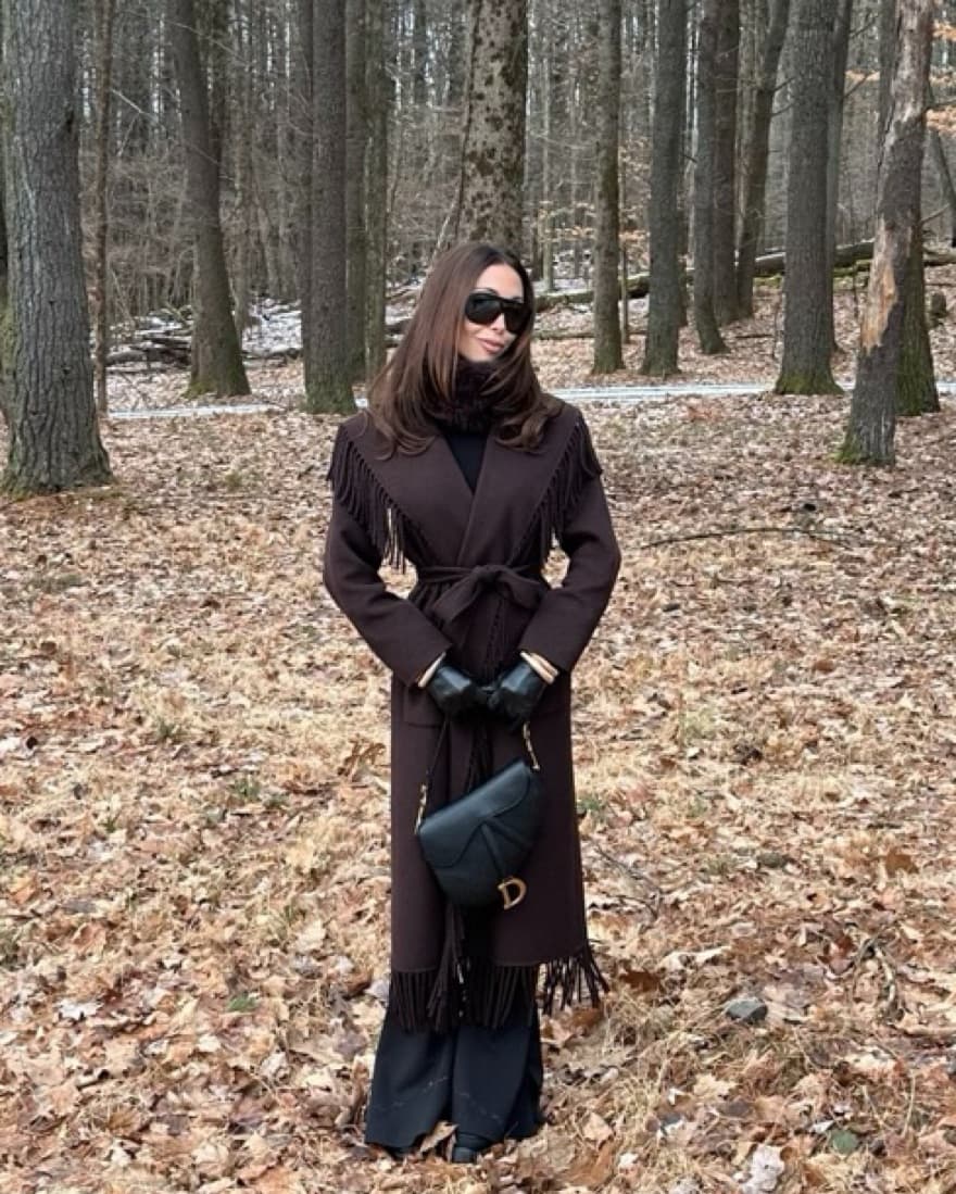 Brown Fringe Long Coat - Image 2