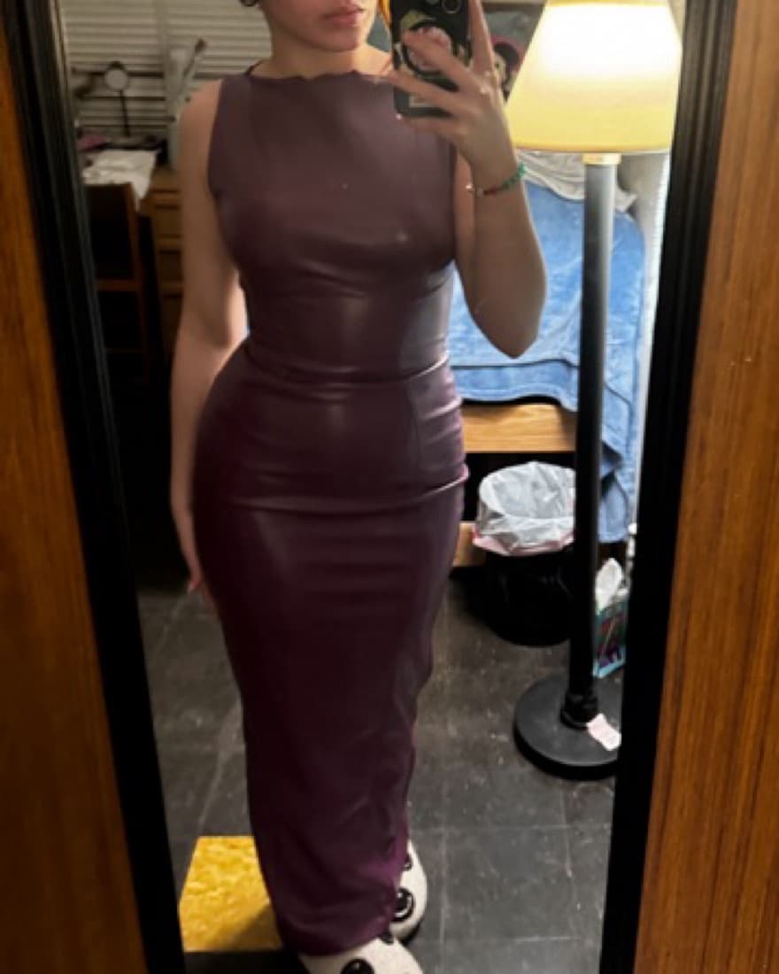 MERLOT VEGAN LEATHER MAXI DRESS - Image 2