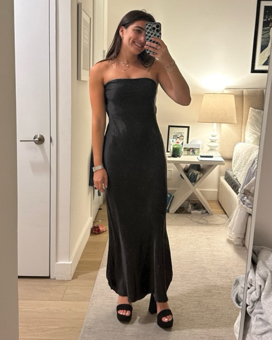Black Strapless Satin Dress - Image 3