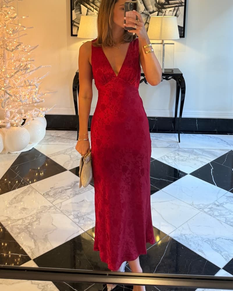 Red Dress With Floral Detailing  - Image 2