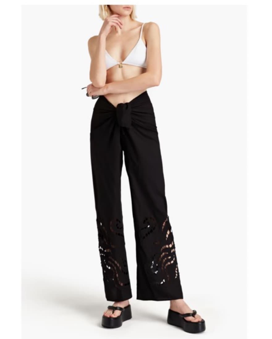 Black Woven Wide Leg Pants - Image 1