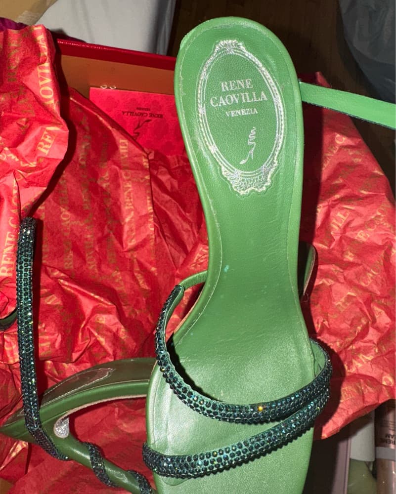 Rene Caovilla Margot Green Crystal Heels - Image 3