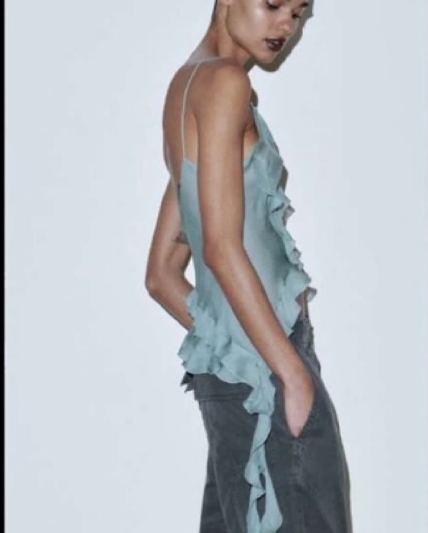 Zara Viral Green Ruffle Cami Top - Image 4
