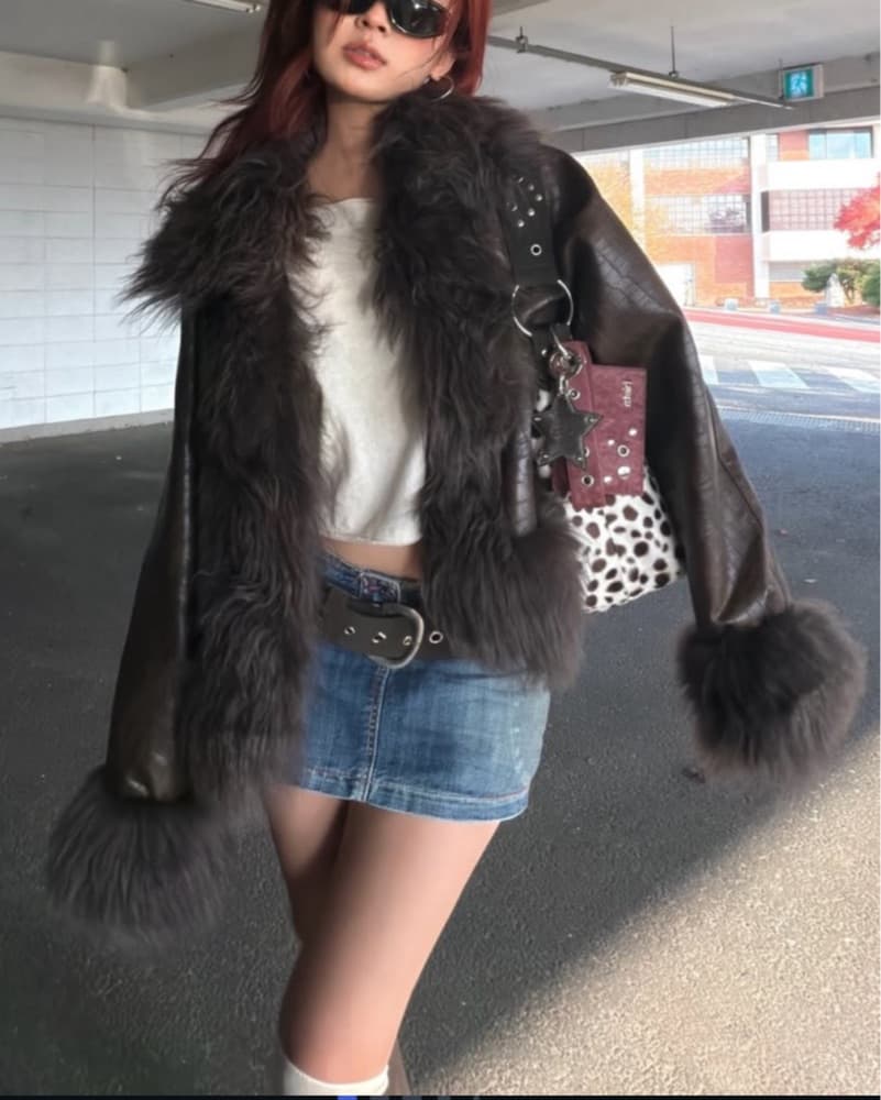 Charlotte Simone Brown Leather Croc Coat - Image 5
