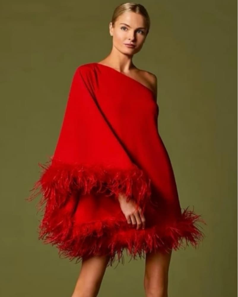 Antonio Melani Red Feathered Dress - Image 4
