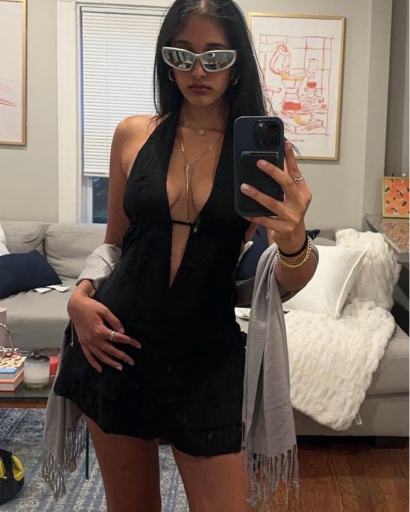 Black Halter Deep V Neck Dress - Image 1