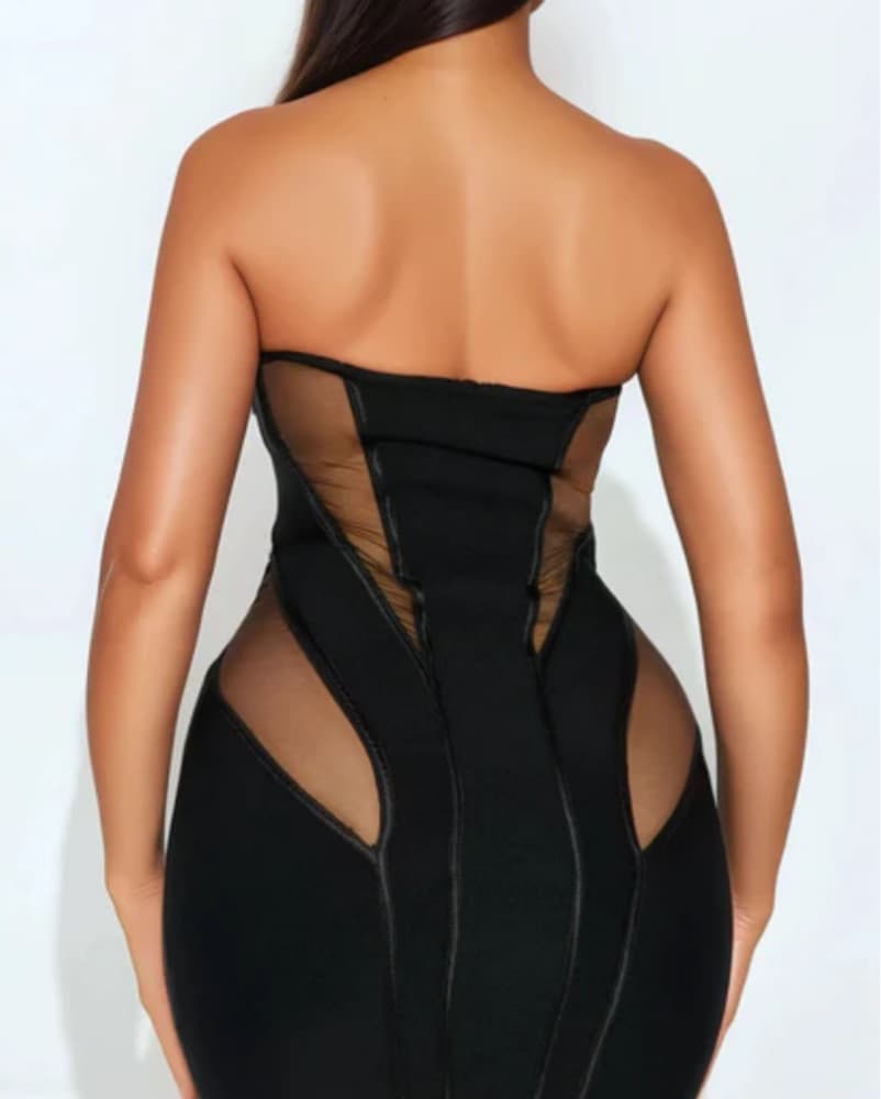 Black Mesh Cutout Corset Mini Dress - Image 3