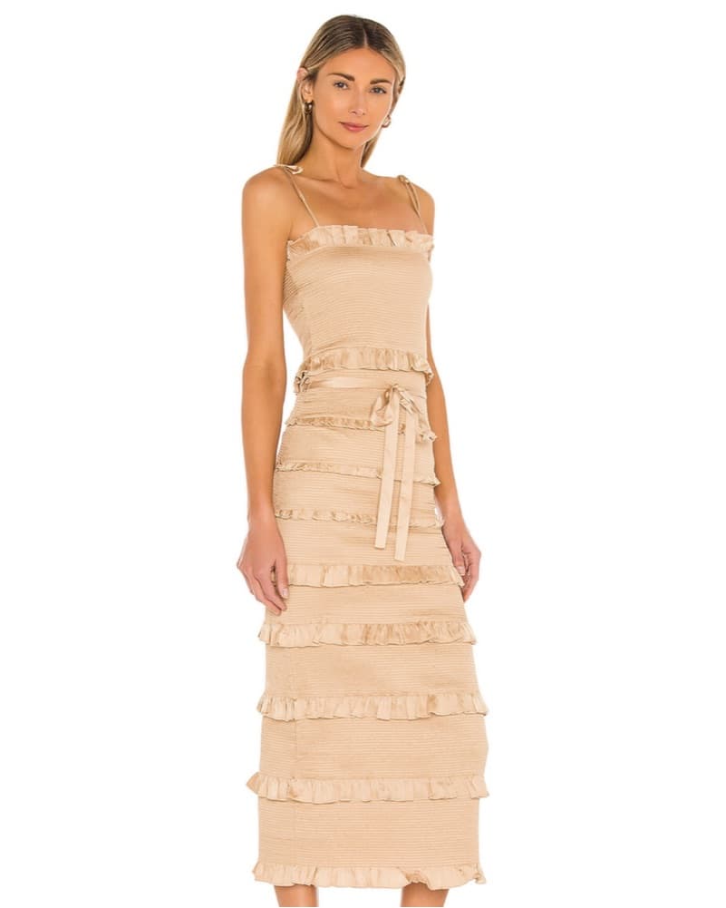 Elegant Tiered Nude Midi Dress - Image 2