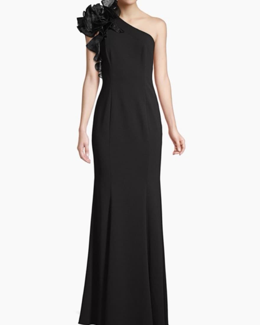 Black One Shoulder Ruffle Gown  - Image 4