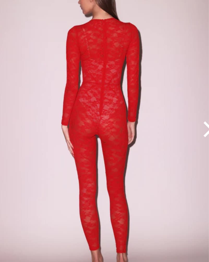 Vibrant Red Lace Catsuit  - Image 3