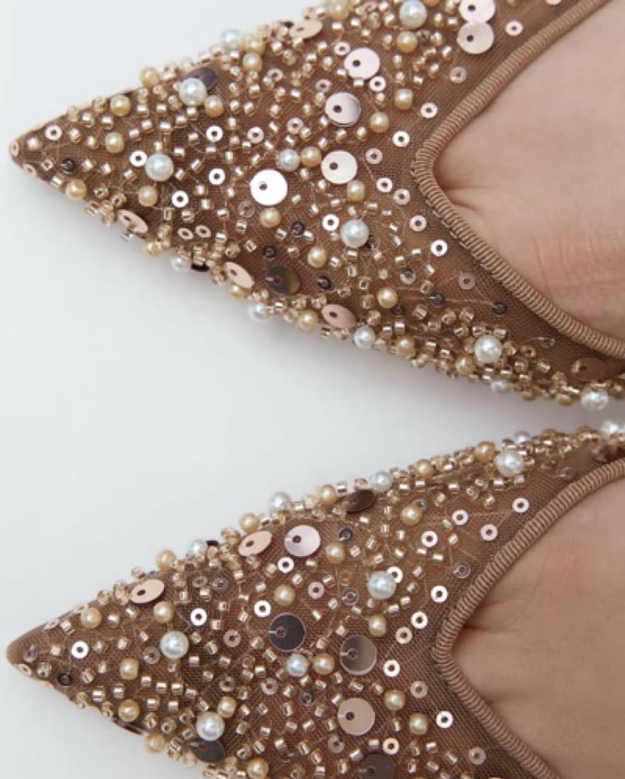 Shimmery Pailette Nude Heels - Image 4