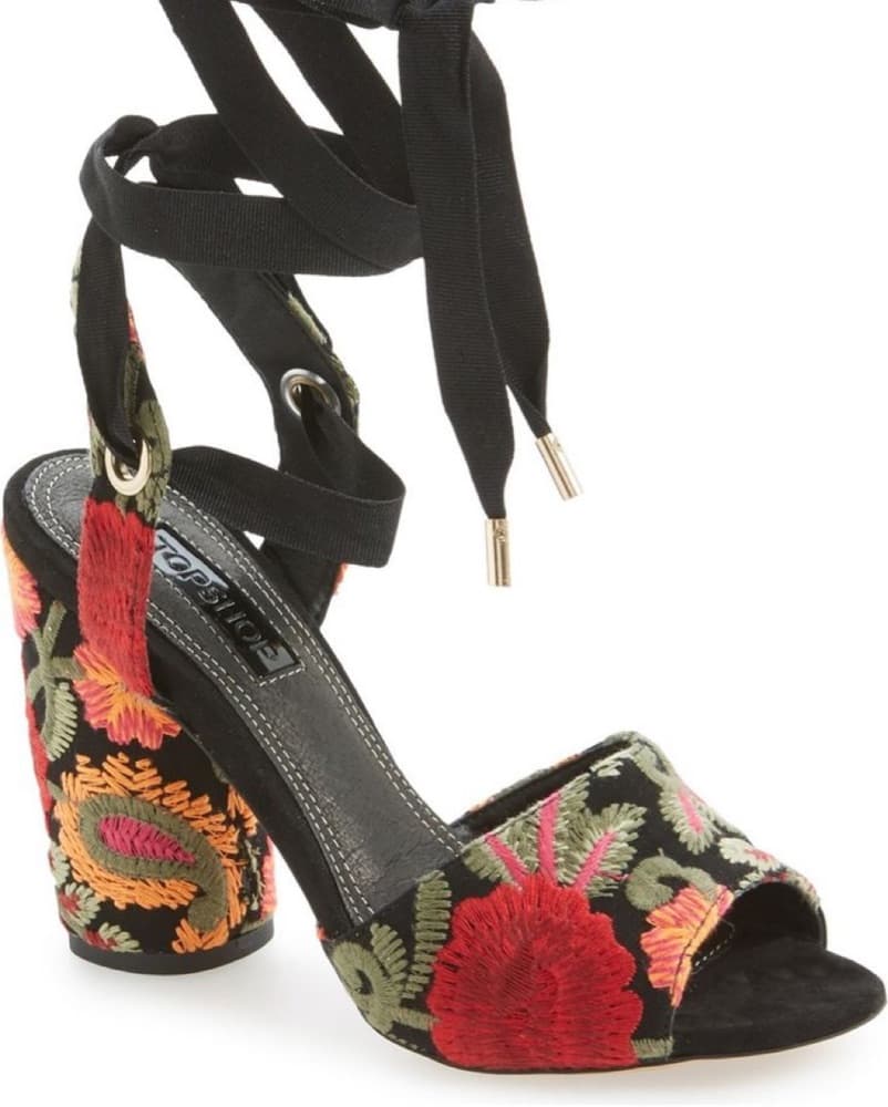 Topshop Floral Lace Up Embroidered Heels - Image 3