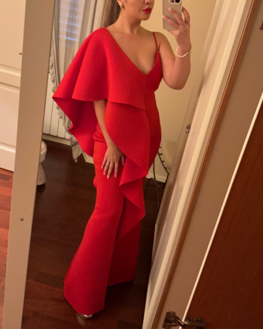 Sexy Long Red Dress With Ruffle - Image 2