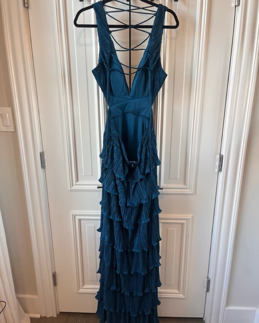 Pleated Tiered Lace-Up Maxi Dress - Image 5