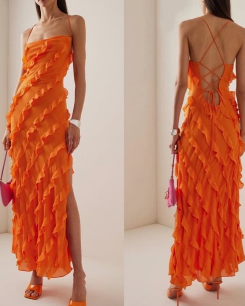 Staud Orange Ruffle Dress - Image 1
