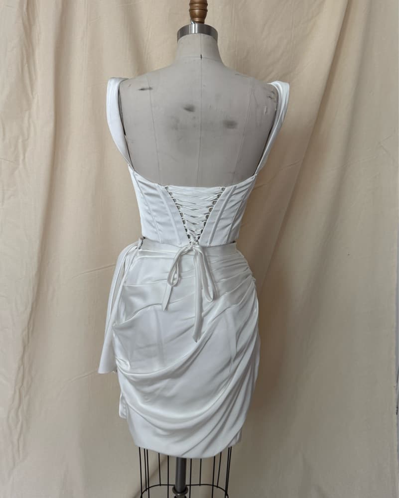 Azazie Elegant White Satin Corset Dress - Image 2